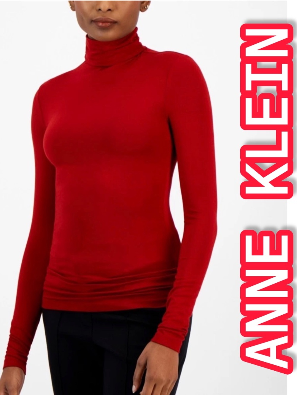 NWT ANNE KLEIN SEQUINED LONG SLEEVE TOP MOCK NECK BLOUSE TITIAN RED TURTLENECK